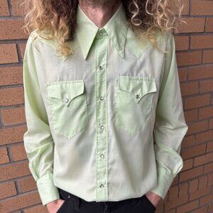 Vintage 60s Rockmount RRW Lime Green Pearl Snap Semi Sheer Western ~ Size M